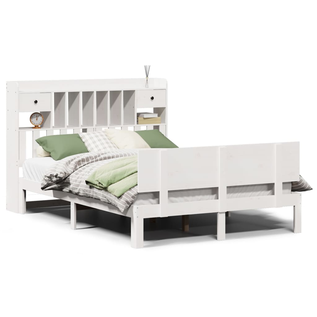 vidaXL Cama con estantería sin colchón madera maciza blanca 160x200 cm