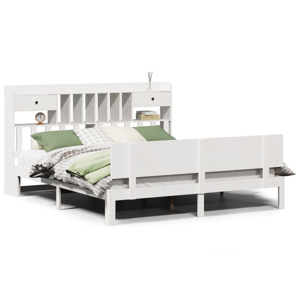 vidaXL Cama con estantería sin colchón madera maciza blanca 180x200 cm