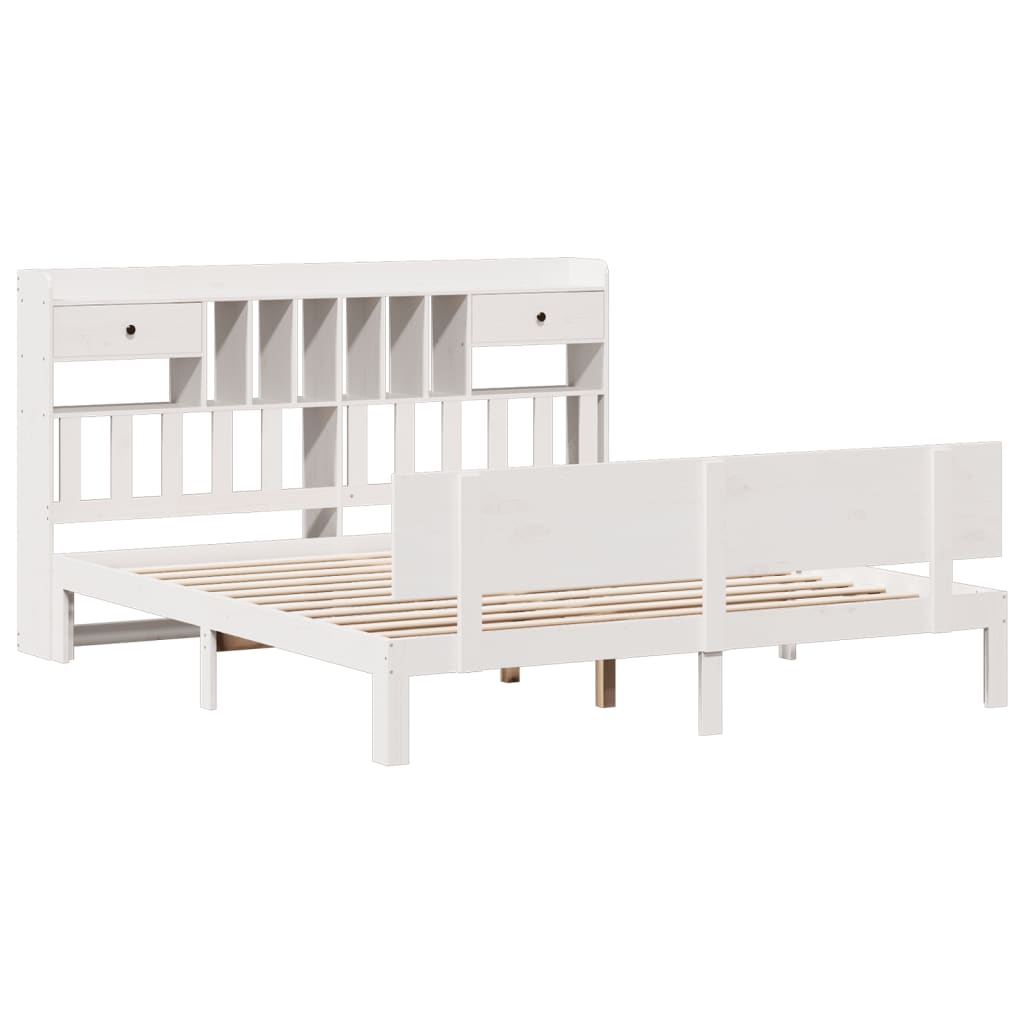 vidaXL Cama con estantería sin colchón madera maciza blanca 180x200 cm