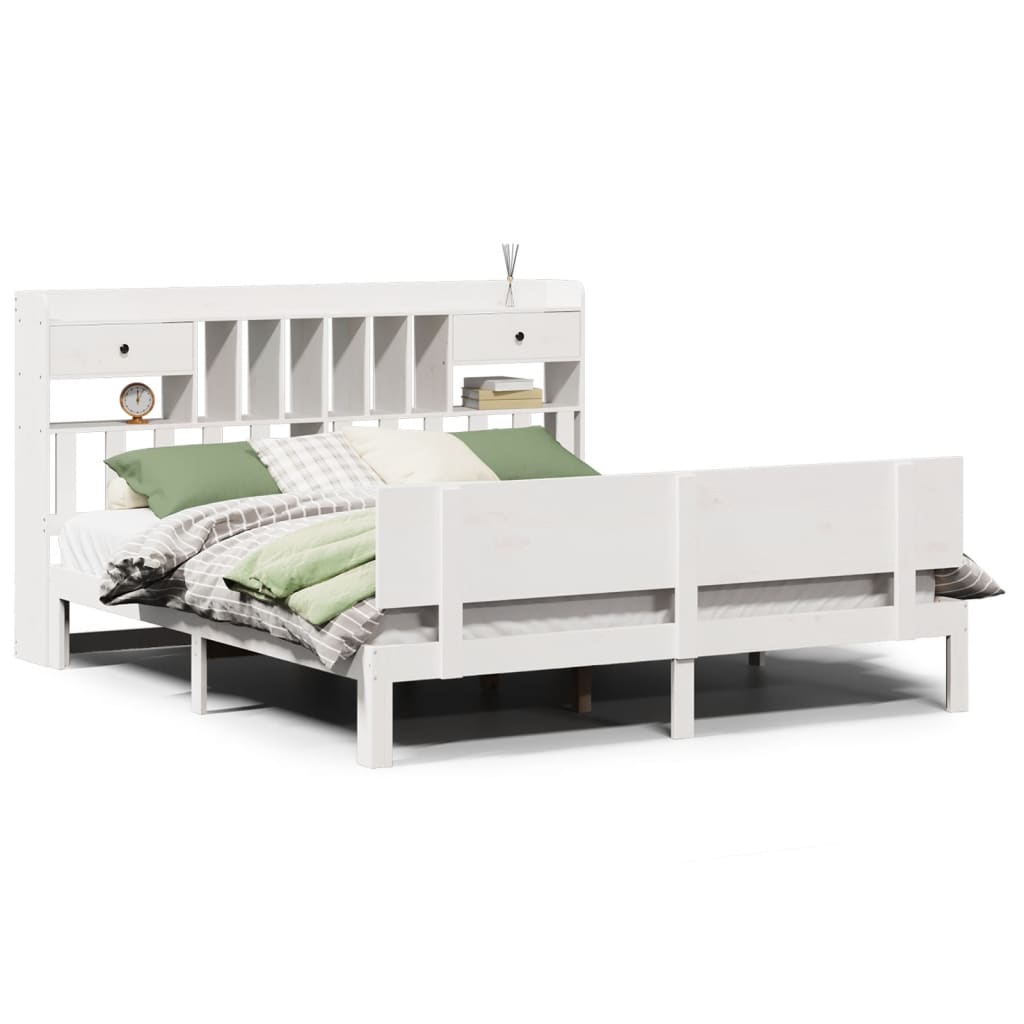 vidaXL Cama con estantería sin colchón madera maciza blanca 200x200 cm