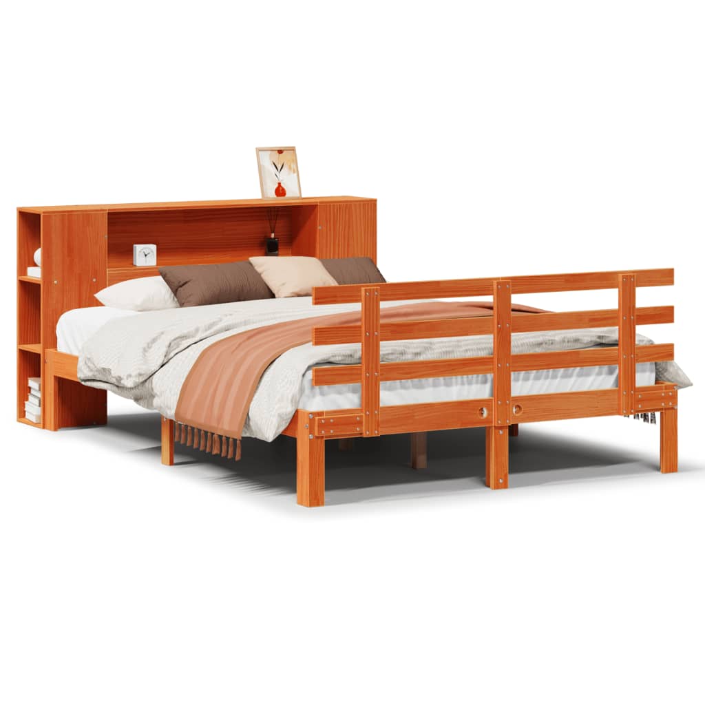 vidaXL Cama con estantería sin colchón madera maciza marrón 120x190 cm