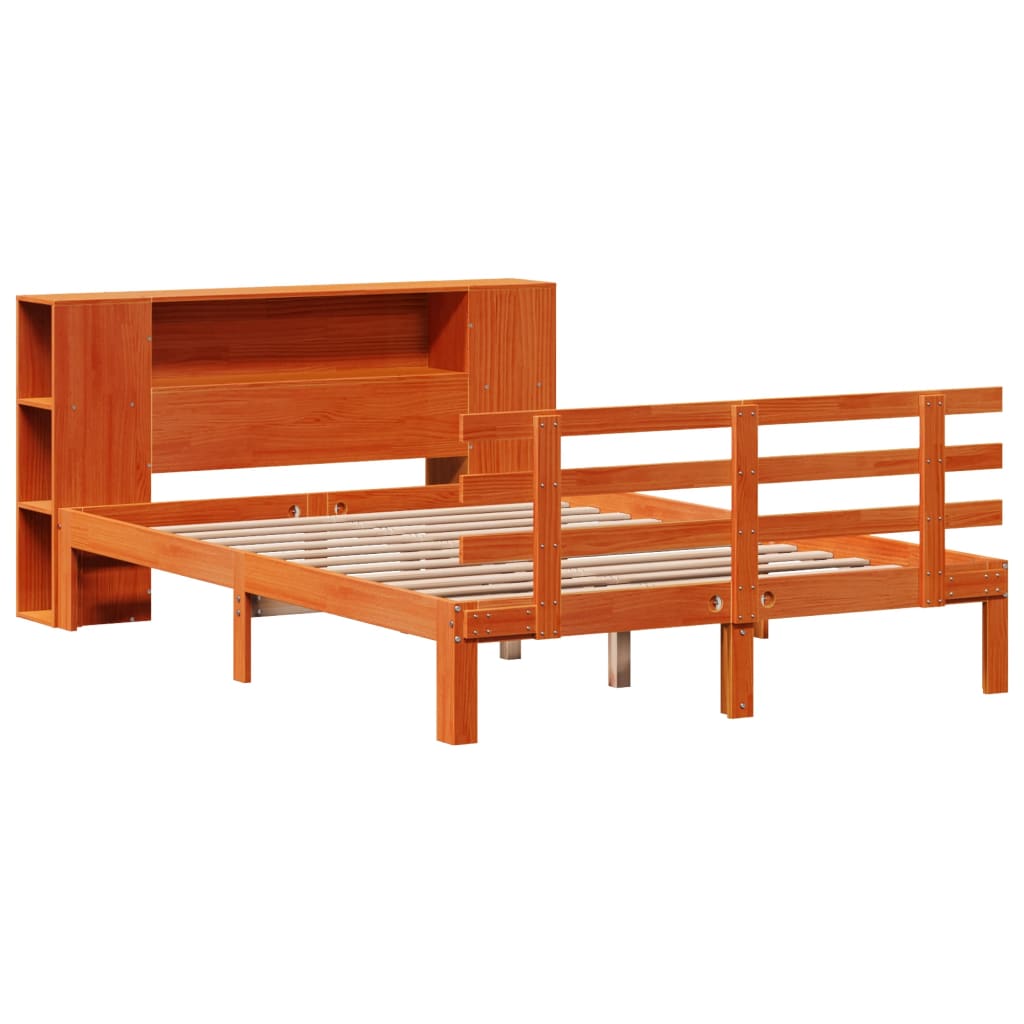 vidaXL Cama con estantería sin colchón madera maciza marrón 120x190 cm