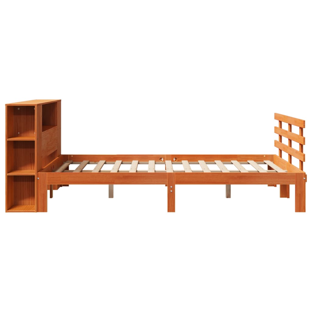 vidaXL Cama con estantería sin colchón madera maciza marrón 120x190 cm