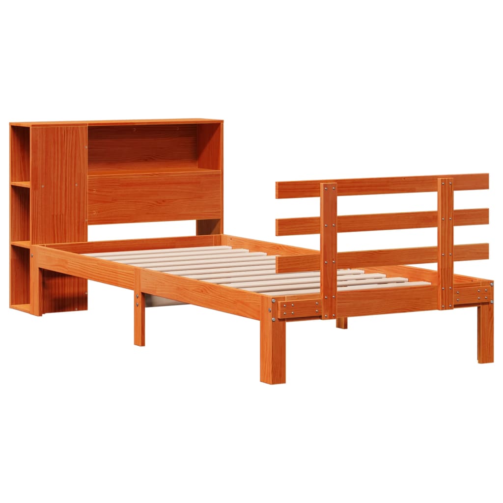 vidaXL Cama con estantería sin colchón madera maciza marrón 90x190 cm