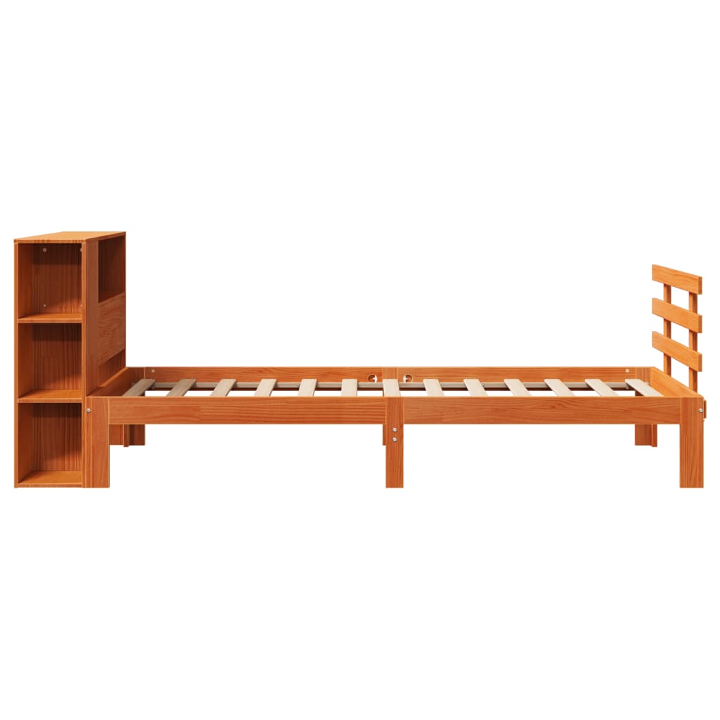 vidaXL Cama con estantería sin colchón madera maciza marrón 90x190 cm