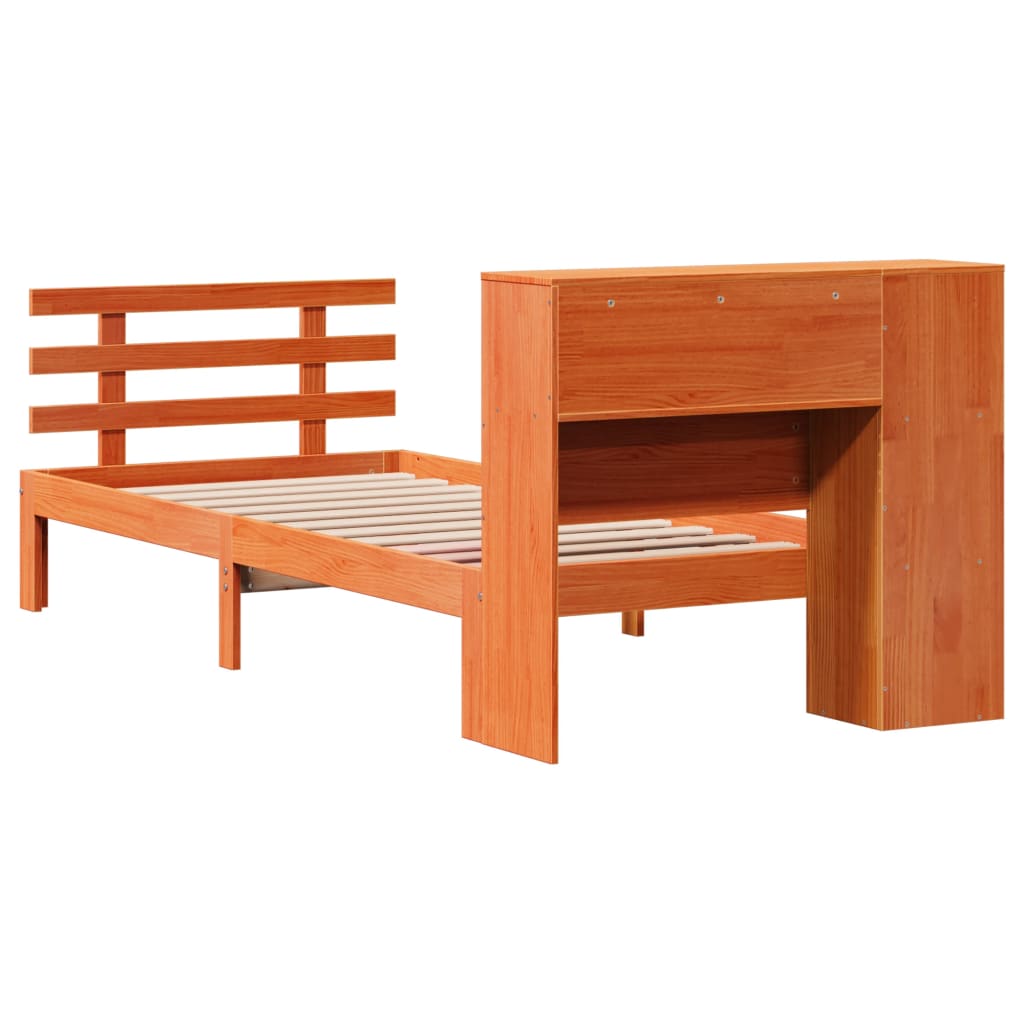 vidaXL Cama con estantería sin colchón madera maciza marrón 90x190 cm