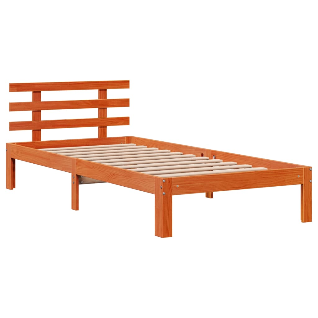 vidaXL Cama con estantería sin colchón madera maciza marrón 90x190 cm