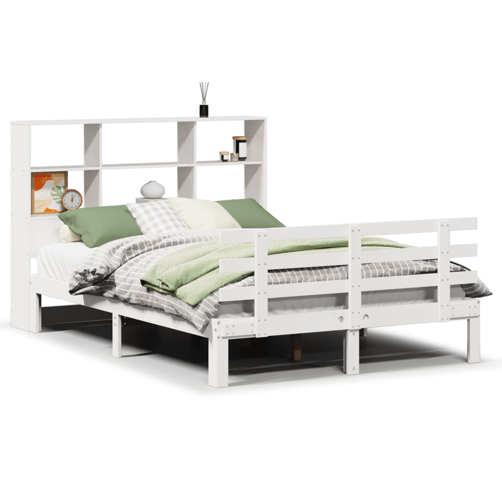 vidaXL Cama con estantería sin colchón madera maciza blanca 150x200 cm