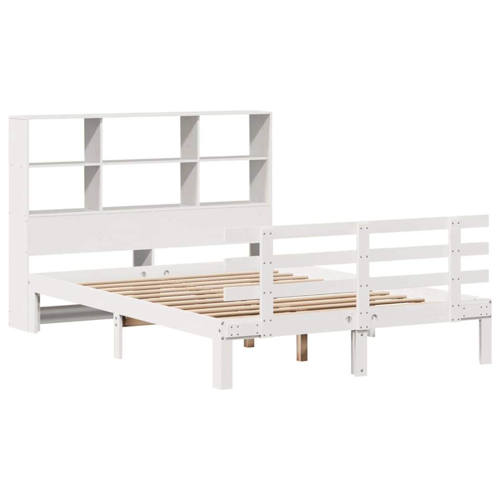 vidaXL Cama con estantería sin colchón madera maciza blanca 150x200 cm