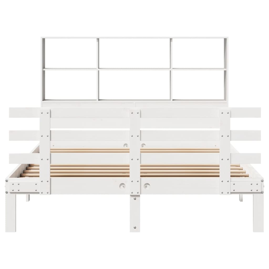 vidaXL Cama con estantería sin colchón madera maciza blanca 150x200 cm