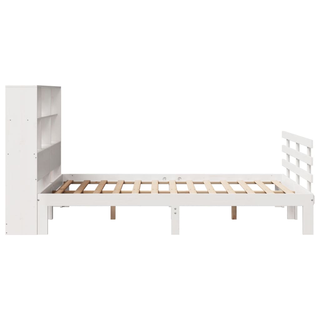 vidaXL Cama con estantería sin colchón madera maciza blanca 150x200 cm