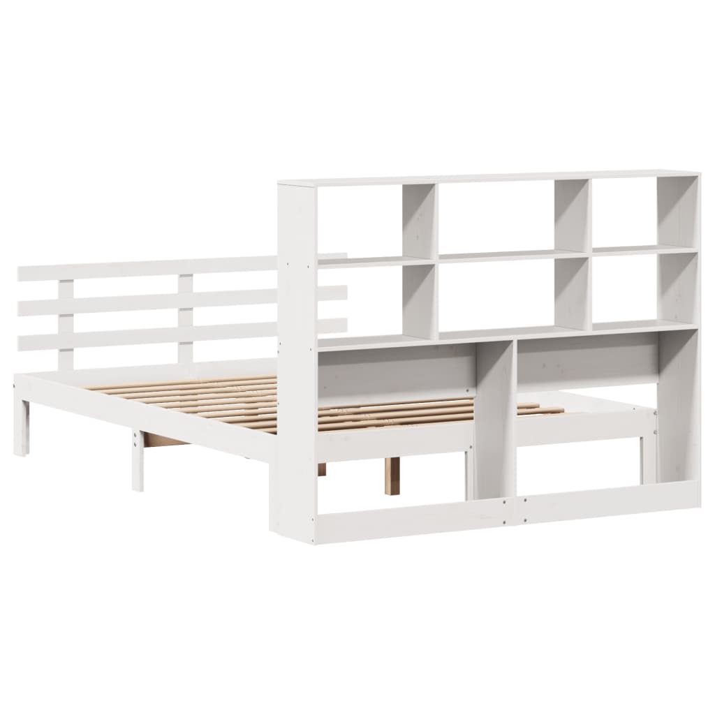 vidaXL Cama con estantería sin colchón madera maciza blanca 150x200 cm