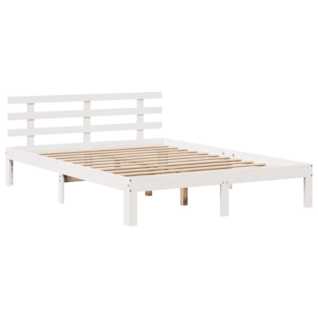 vidaXL Cama con estantería sin colchón madera maciza blanca 150x200 cm