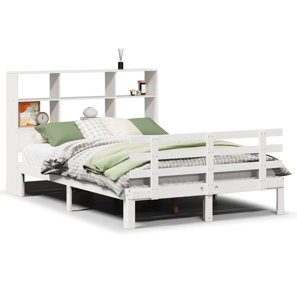 vidaXL Cama con estantería sin colchón madera maciza blanca 160x200 cm