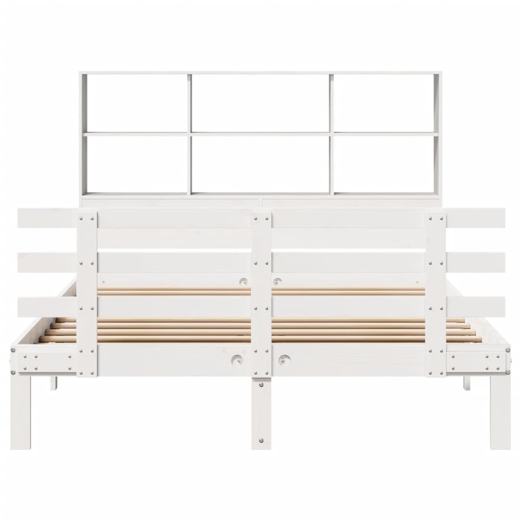 vidaXL Cama con estantería sin colchón madera maciza blanca 160x200 cm