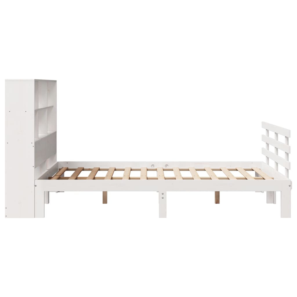 vidaXL Cama con estantería sin colchón madera maciza blanca 160x200 cm