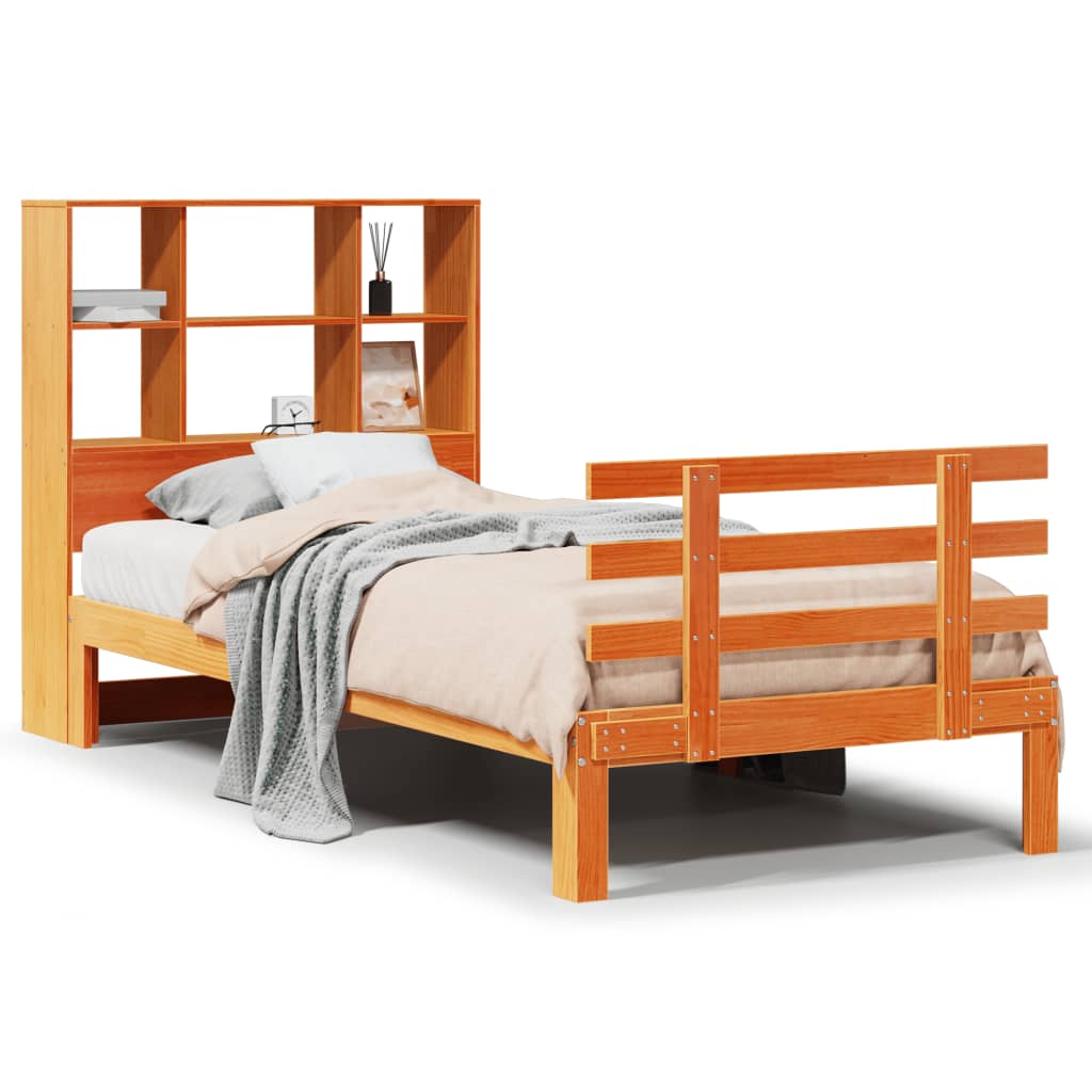 vidaXL Cama con estantería sin colchón madera maciza marrón 75x190 cm