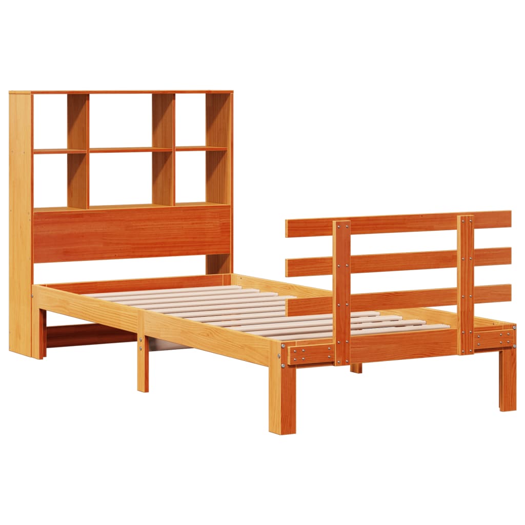 vidaXL Cama con estantería sin colchón madera maciza marrón 75x190 cm