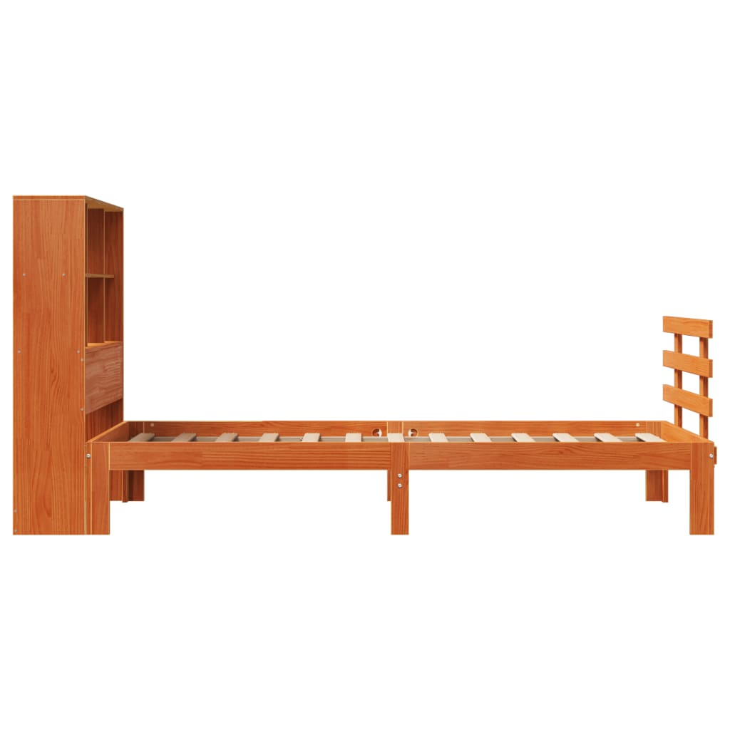 vidaXL Cama con estantería sin colchón madera maciza marrón 75x190 cm