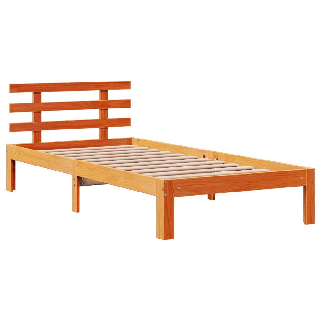 vidaXL Cama con estantería sin colchón madera maciza marrón 75x190 cm