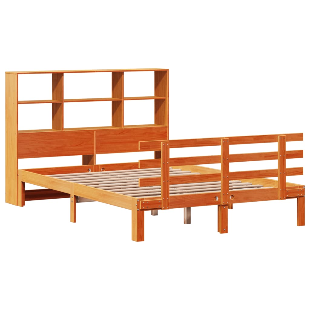 vidaXL Cama con estantería sin colchón madera maciza marrón 120x190 cm