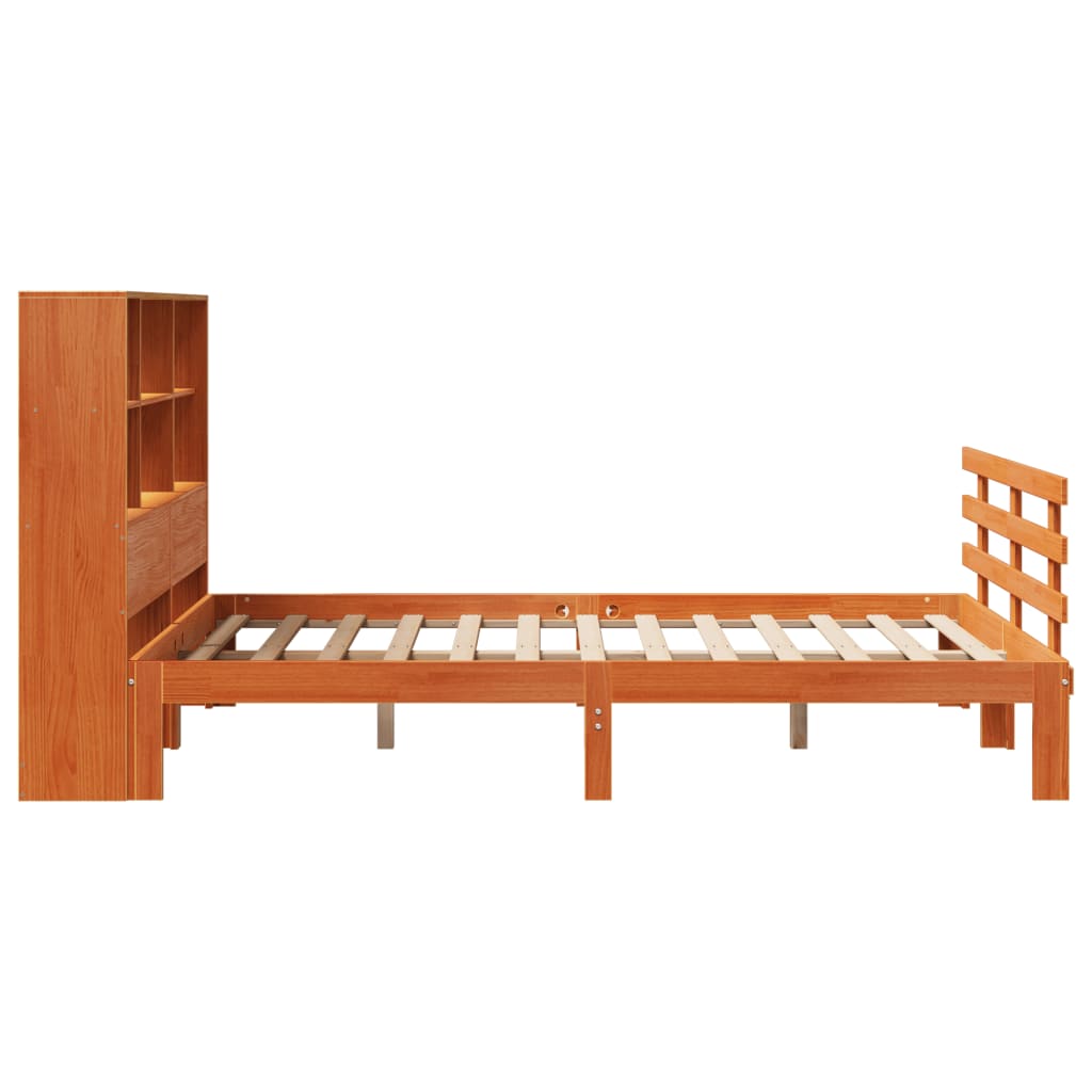 vidaXL Cama con estantería sin colchón madera maciza marrón 120x190 cm