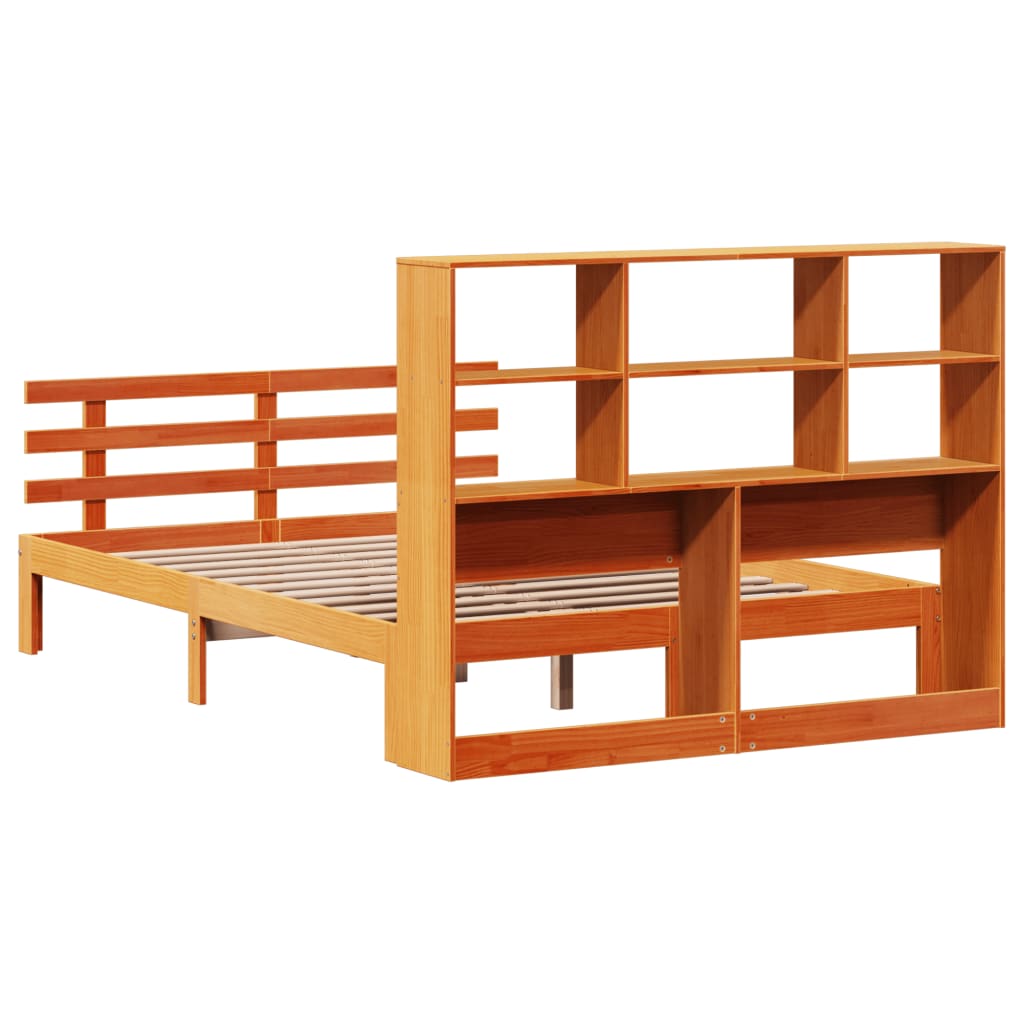 vidaXL Cama con estantería sin colchón madera maciza marrón 120x190 cm