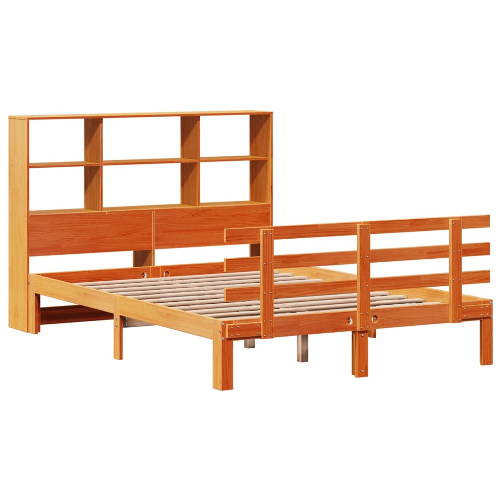 vidaXL Cama con estantería sin colchón madera maciza marrón 140x190 cm