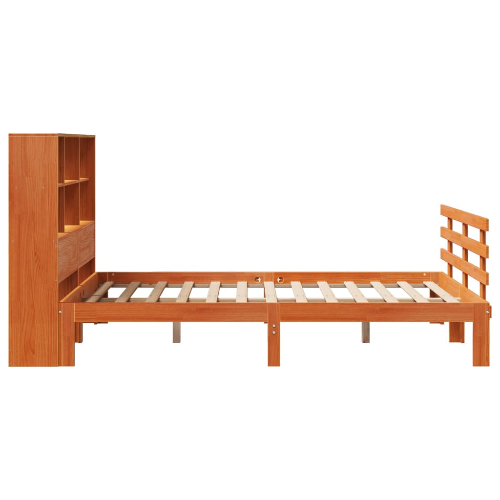 vidaXL Cama con estantería sin colchón madera maciza marrón 120x200cm