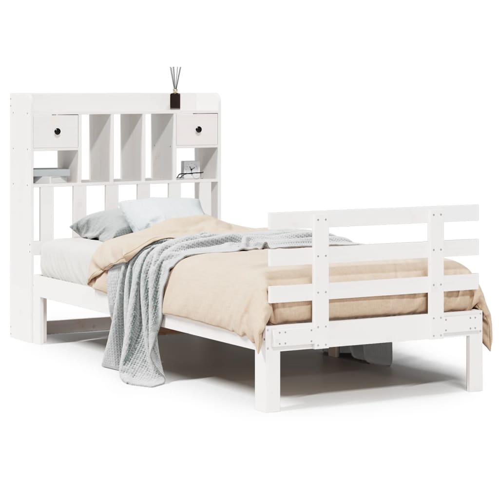 vidaXL Cama con estantería sin colchón madera maciza blanca 75x190 cm