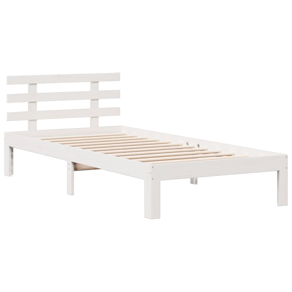 vidaXL Cama con estantería sin colchón madera maciza blanca 75x190 cm