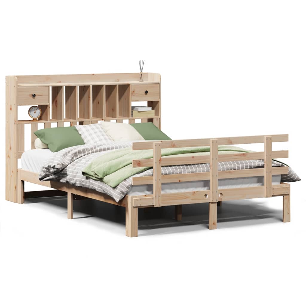 vidaXL Cama con estantería sin colchón madera maciza de pino 140x190cm