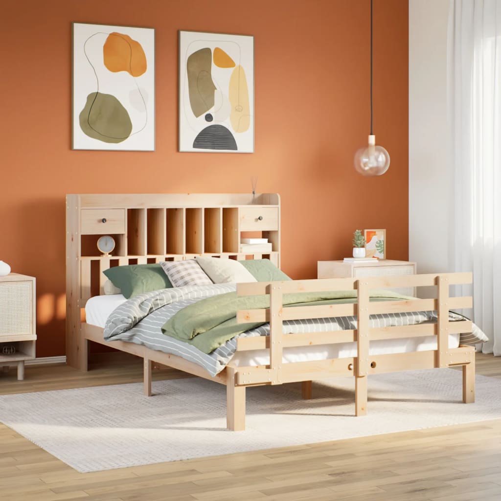 vidaXL Cama con estantería sin colchón madera maciza de pino 140x190cm