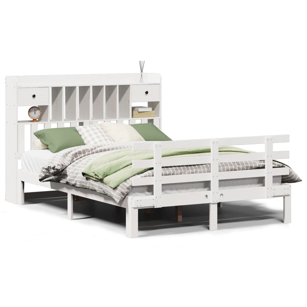 vidaXL Cama con estantería sin colchón madera maciza blanca 140x200 cm