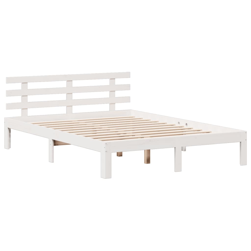 vidaXL Cama con estantería sin colchón madera maciza blanca 140x200 cm