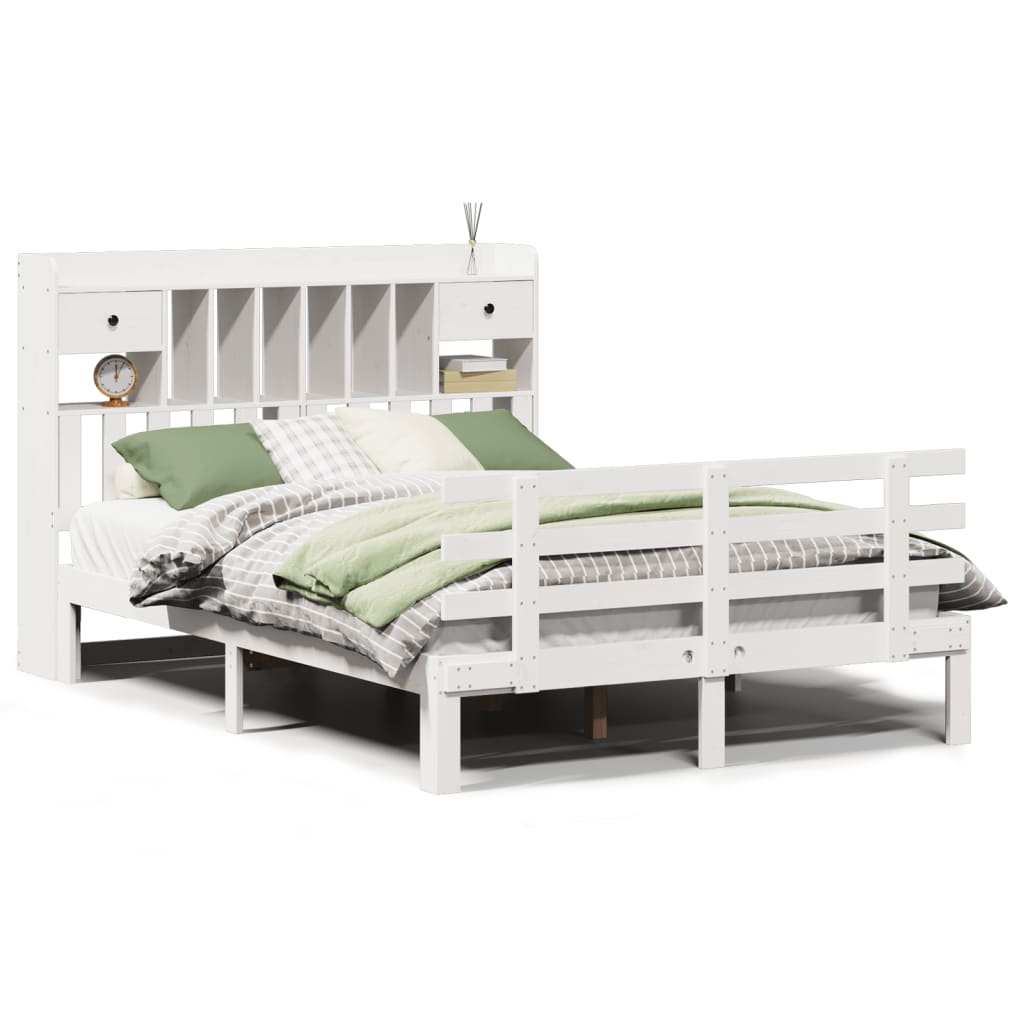 vidaXL Cama con estantería sin colchón madera maciza blanca 150x200 cm