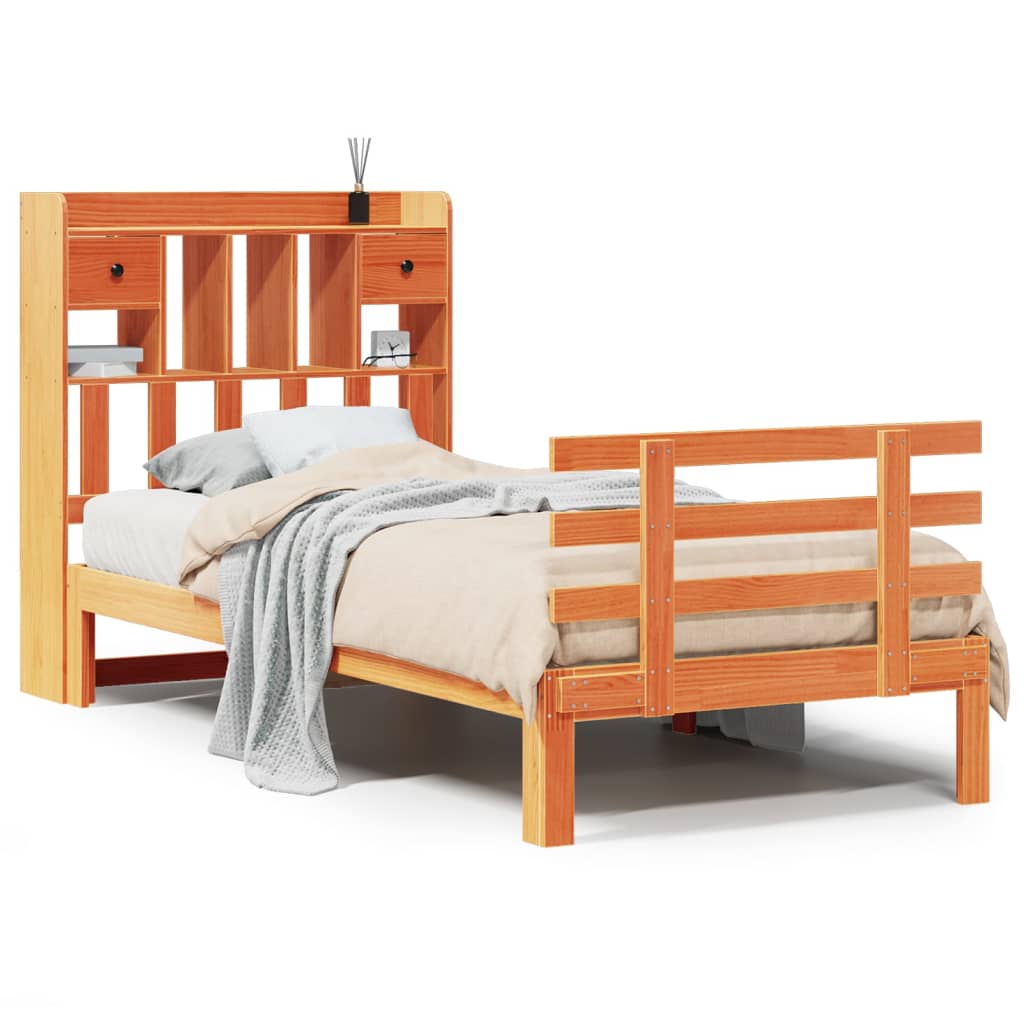 vidaXL Cama con estantería sin colchón madera maciza marrón 90x190 cm