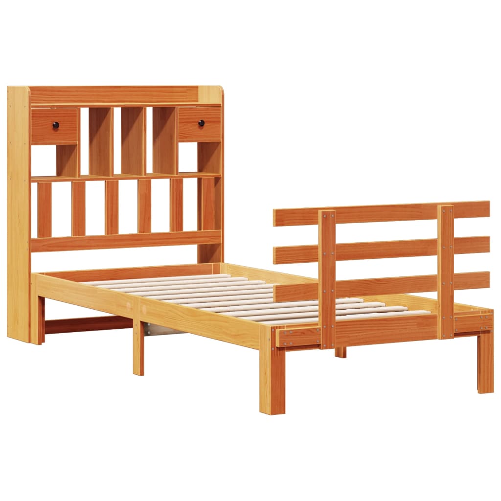 vidaXL Cama con estantería sin colchón madera maciza marrón 90x190 cm