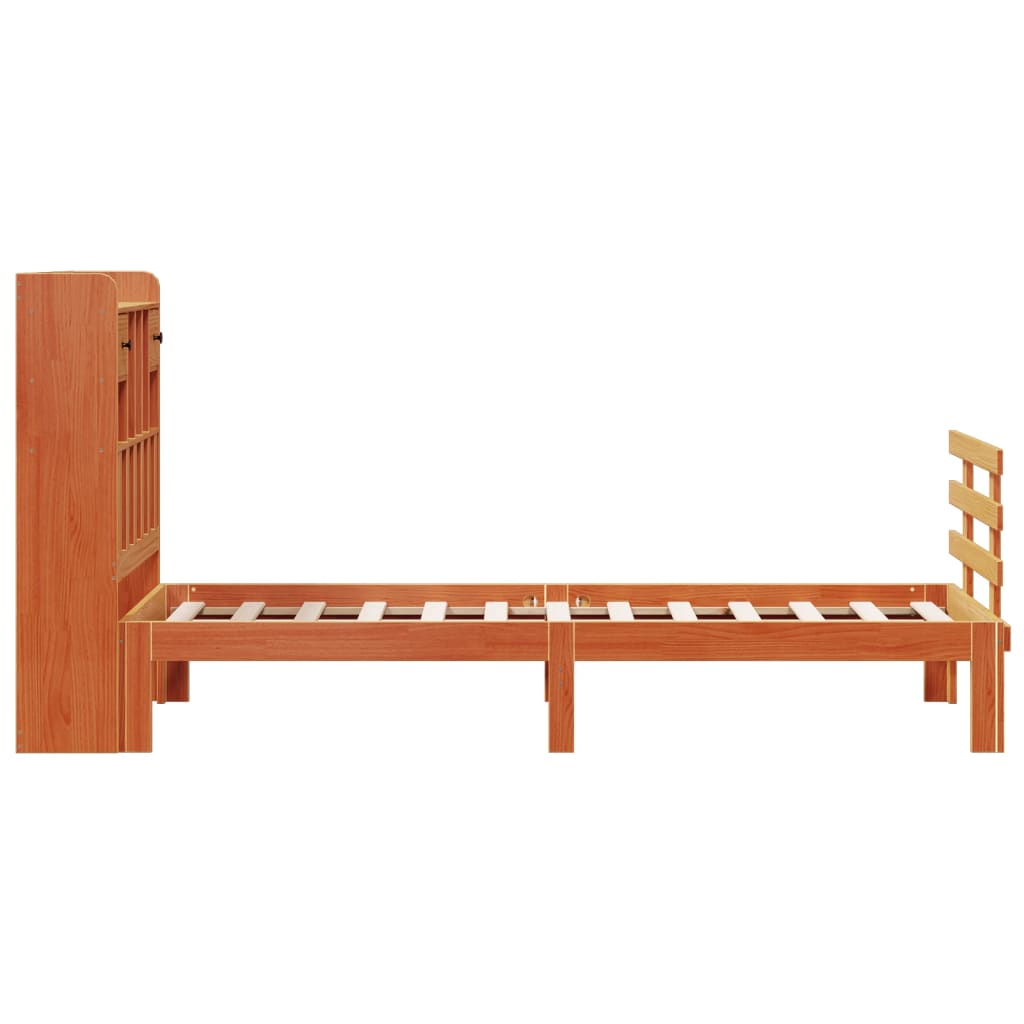 vidaXL Cama con estantería sin colchón madera maciza marrón 90x190 cm