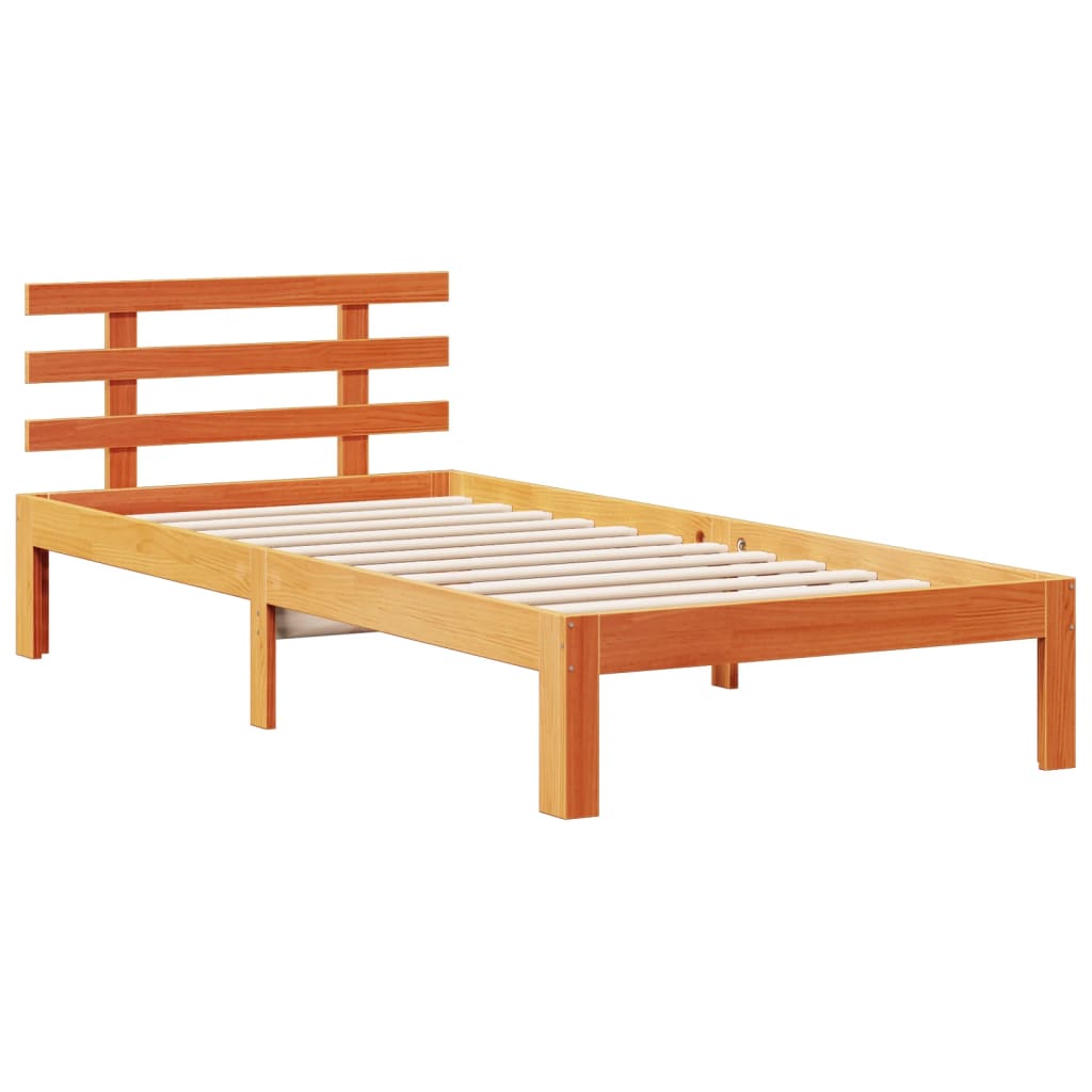 vidaXL Cama con estantería sin colchón madera maciza marrón 90x190 cm