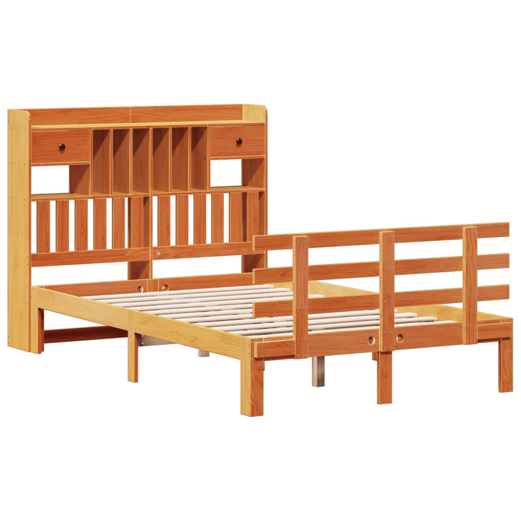 vidaXL Cama con estantería sin colchón madera maciza marrón 135x190cm