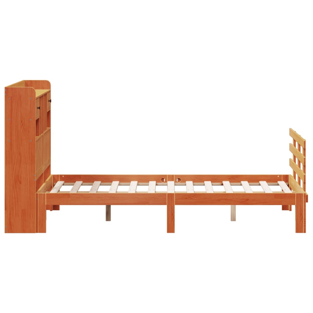 vidaXL Cama con estantería sin colchón madera maciza marrón 135x190cm