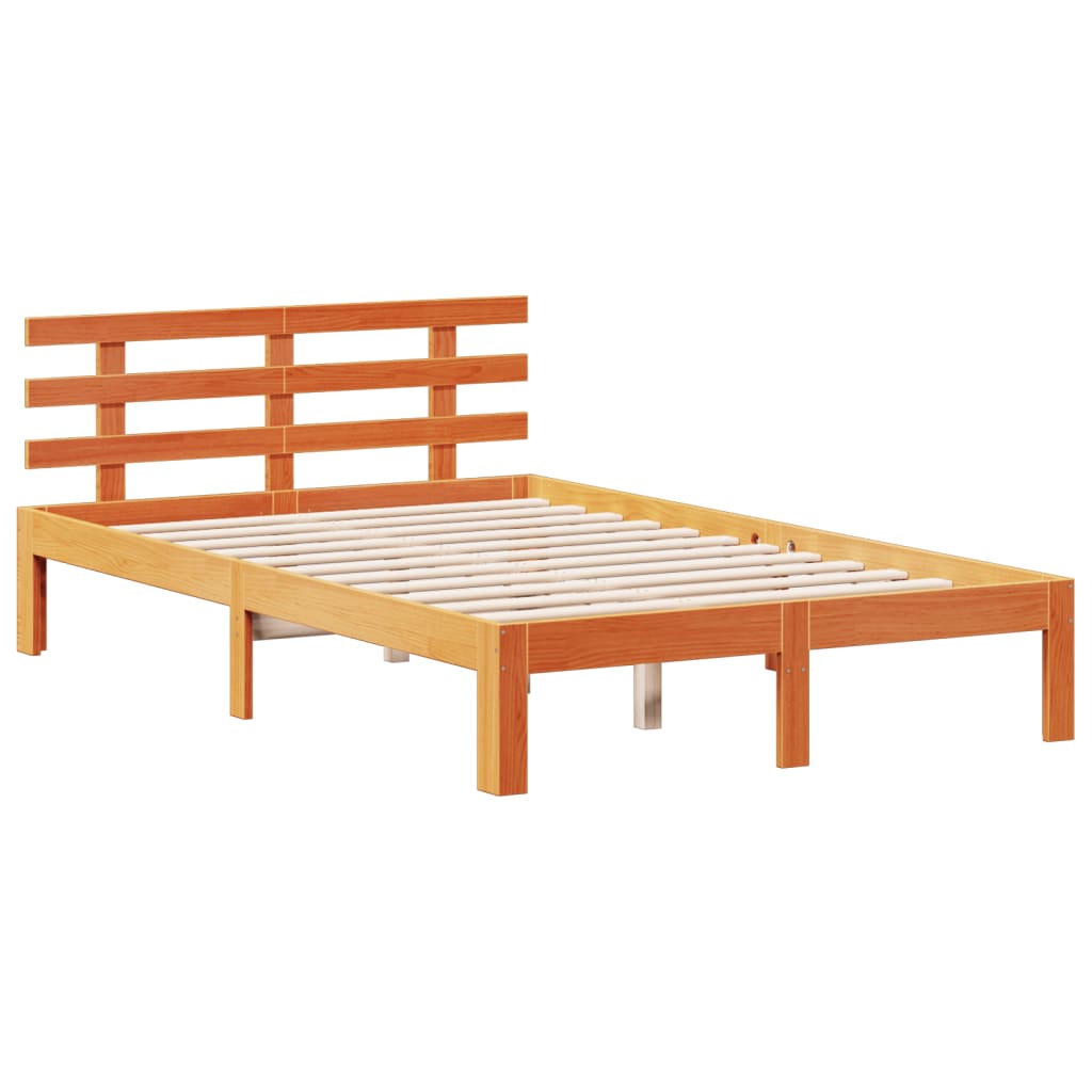 vidaXL Cama con estantería sin colchón madera maciza marrón 135x190cm