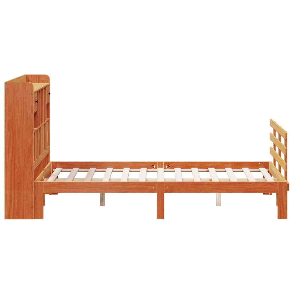 vidaXL Cama con estantería sin colchón madera maciza marrón 140x200 cm