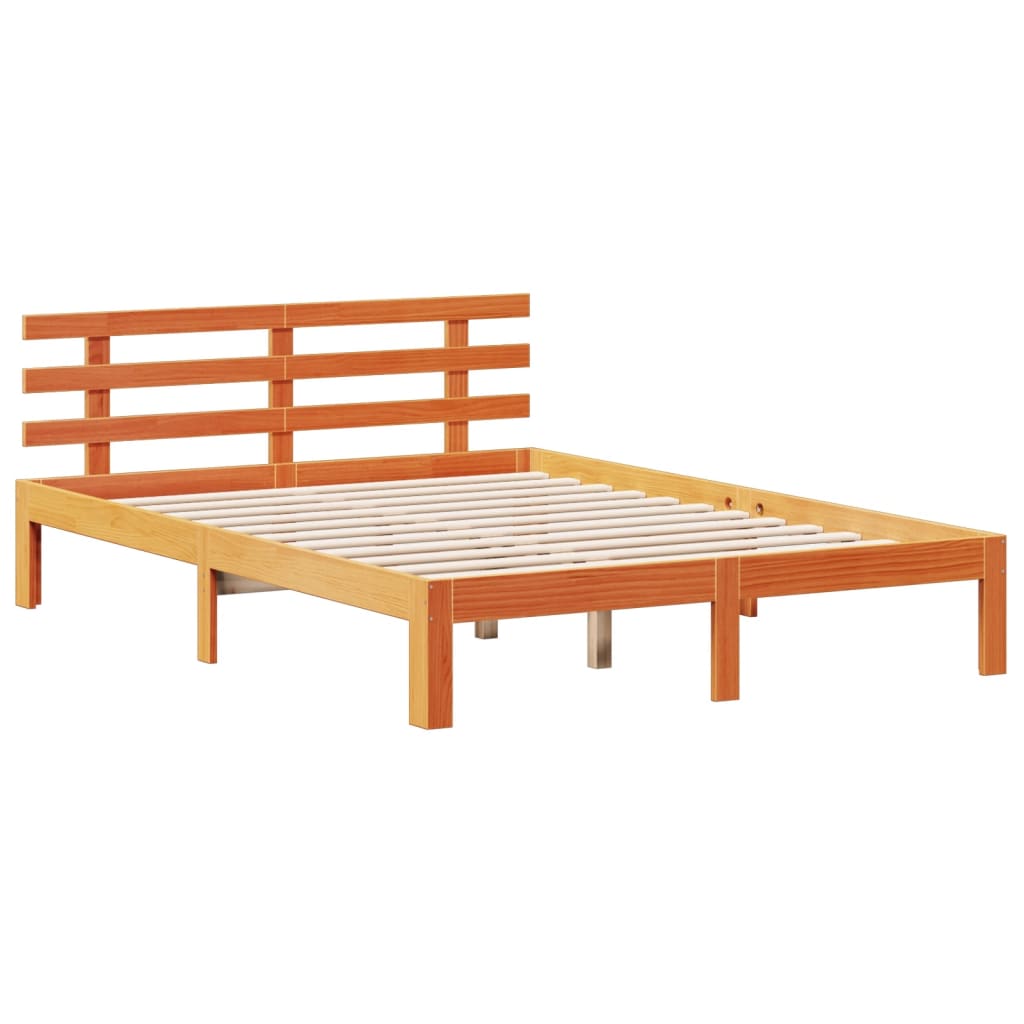 vidaXL Cama con estantería sin colchón madera maciza marrón 140x200 cm