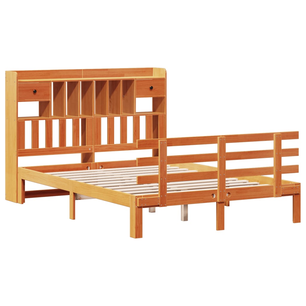 vidaXL Cama con estantería sin colchón madera maciza marrón 160x200 cm