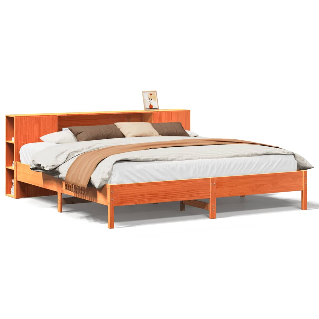 vidaXL Cama con estantería sin colchón madera maciza marrón 200x200 cm