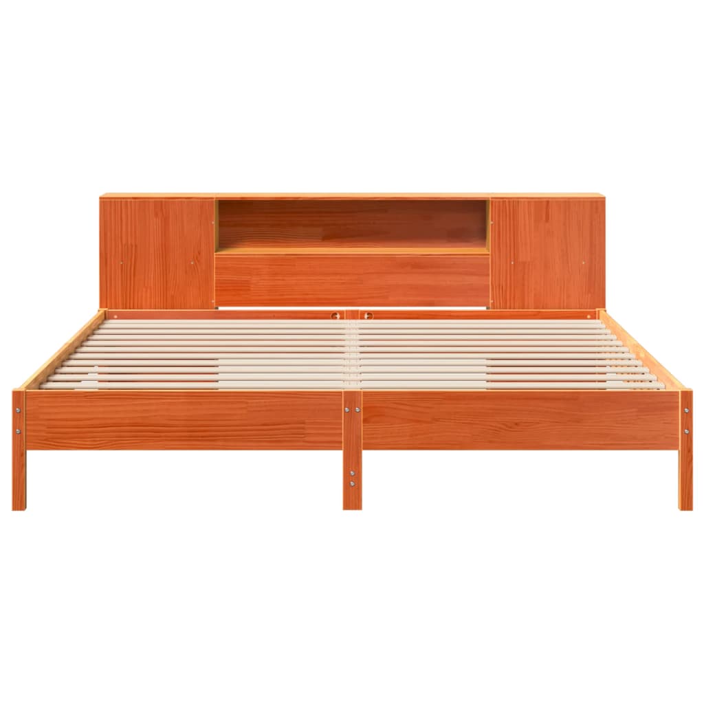 vidaXL Cama con estantería sin colchón madera maciza marrón 200x200 cm