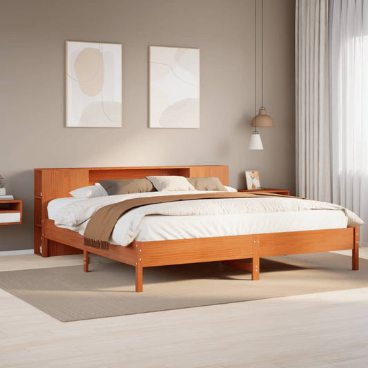 vidaXL Cama con estantería sin colchón madera maciza marrón 200x200 cm