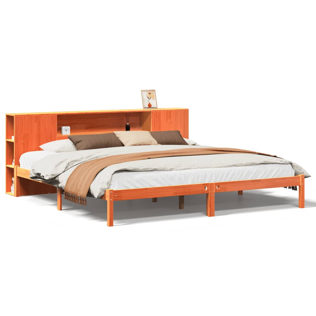 vidaXL Cama con estantería sin colchón madera maciza marrón 180x200cm